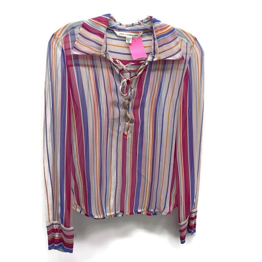 Diane Von Furstenberg Ivory w/Pink Stripes Blouse